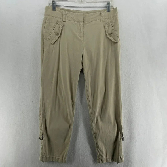 Ann Taylor Capri Pants Women's Sz 4P Beige Slash Pockets Cargo Style Lyocell - Picture 1 of 13